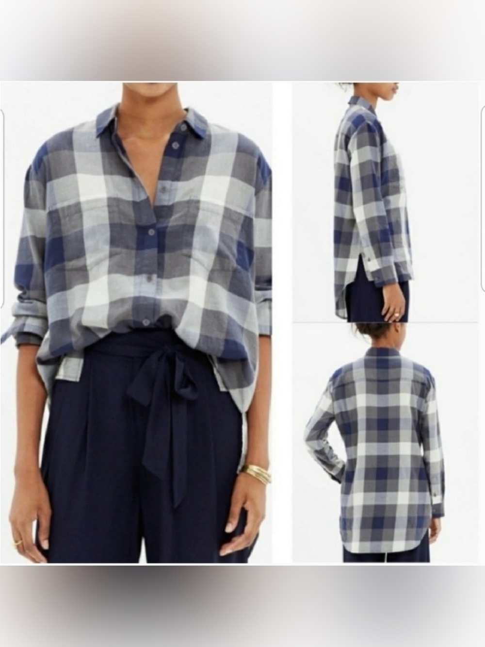 MADEWELL Gray Blue Plaid Long Sleeve Oversized Button Up Shirt Size S